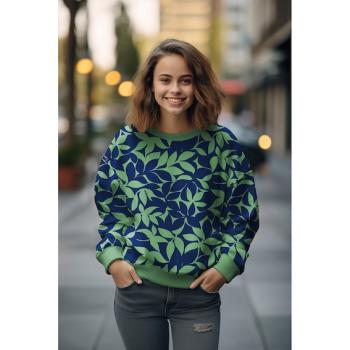 Preview: Sweat Baumwolle - Leaves Green Navy